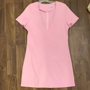 deep v cut pink dress